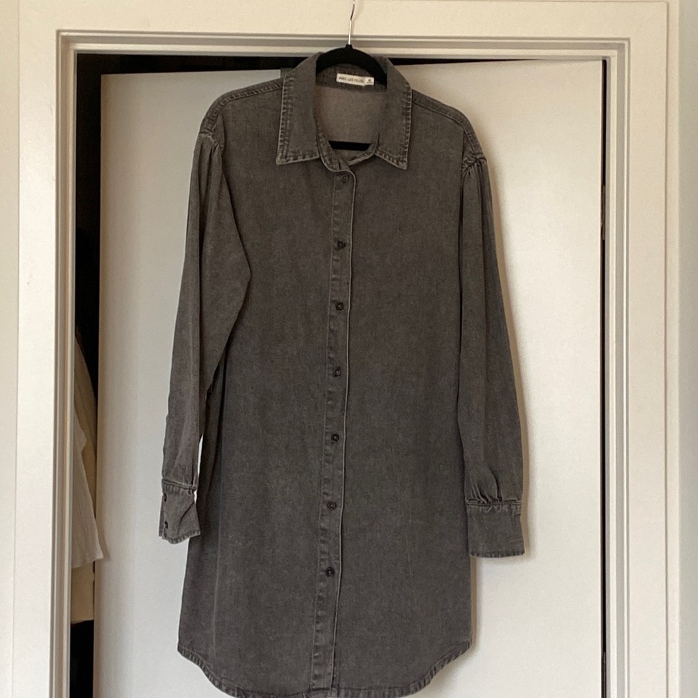 Avec Les Filles L/S Denim Button-Up Dress Medium, Black